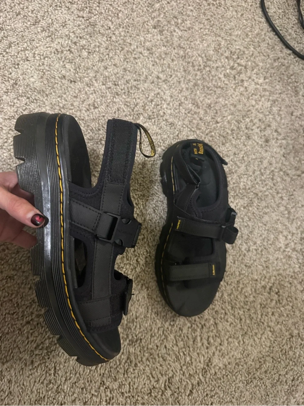 Dr. Martens Black Sandal Platform with Yellow Stitching